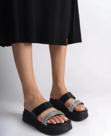 Resim Sarah Düz Topuklu Taşlı Şeritli Kalın Ve Ortopedik Taban Kadın Terlik Cst - Siyah Siyah 