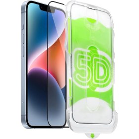 Resim Apple iPhone 13/13 Pro/14/16E Uyumlu Kolay Uygulama Aparatlı Siyah Çerçeveli Tam Kapatan Cam Ekran Koruyucu 