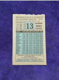 Resim 13 Haziran 2002 Takvim Yaprağı - Nostalji Koleksiyonluk Takvim Yaprağı 