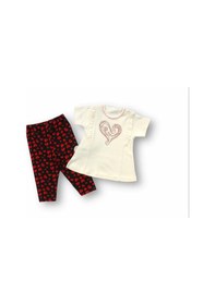 Resim Pekminibebe 3-6 6-9 9-12 12-18 Ay Kalp Baskılı Uzun Kollu Sweatli 2li Kız Bebek Takımı Ekru 