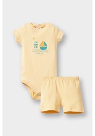 Resim DeFacto Erkek Bebek 2'li Takım Baskılı Kısa Kollu Fitilli Kaşkorse Tişört Beli Lastikli Şort E8228A525SMYL507 