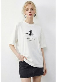 Resim Shade Kadın But Why Penguen Baskılı Oversize Pamuklu T-shirt Öt261009 60283986 - Beyaz 