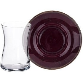 Resim Tulu Beyza Mürdüm 12 Parça 6 Kişilik Çay Seti 