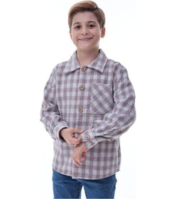 Resim Gri Turuncu Ekose Erkek Çocuk Oduncu Gömlek Düğmeli Rahat Kalıp Çok Renkli 