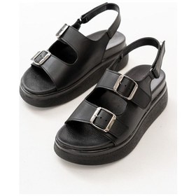 Resim 24422-1185 Siyah Dolgu Topuk Kadın Sandalet Siyah 