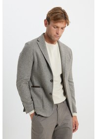 Resim AC&Co / Altınyıldız Classics Erkek Kahve Bej Slim Fit Dar Kesim Mono Yaka Desenli Torba Cepli Yün Blazer Ceket Kahve Bej 