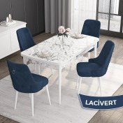 Resim Canisa Concept Noa Serisi,80 x 132 cm Açılabilir Mdf Masa,beyaz Mermer Desen Mutfak Masa Takımı, 4 Sandalye Gümüş Halkalı 