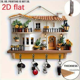 Resim 2D Düz, 1 Adet, Ayçiçeği Kulübesi, Dört Metal Kancalı Ahşap Çok Amaçlı Ev Anahtarlık Asma, Duvar Dekoru, Veranda Süsü, Oda Dekorasyonu, Villa Dekoru, Dört Mevsim Ev Aksesuarı, 2D Düz 