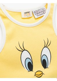 Resim Koton Tweety Lisanslı Pamuklu Slim Fit Bisiklet Yaka Baskılı Crop Atlet Sarı 5skg30126ak Sarı 