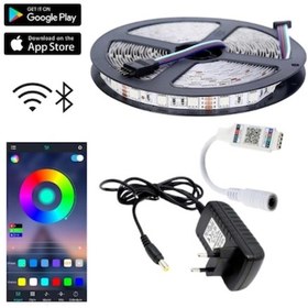 Resim 5 Metre 24v 60 Ledli Rgb Dış Mekan Silikonlu Şerit Led 2a Plastik Adaptör Bluetoothlu Telefondan Led 