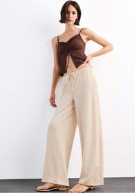 Resim Defacto Relax Fit Normal Bel Düz Paça Bürümcük Pantolon G1101ax25smbg286 Bej 