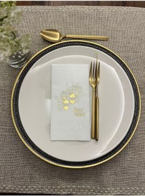 Resim Gold Yaldızlı Beyaz İftar Vakti Garson Peçete 16 Adet 