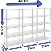 Resim RafBurada 5 Katlı 3'lü Galvaniz Çelik Raf - Depo, Arşiv, Kiler, Dosya, Market Rafı 43x75 Cm-200 Cm-0.70 Mm 