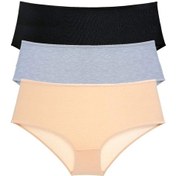 Resim 3 Adet Kadın Yüksek Bel Bato Külot Siyah Gri Ten Altın - Lacivert 