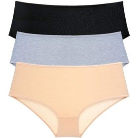 Resim 3 Adet Kadın Yüksek Bel Bato Külot Siyah Gri Ten Altın - Lacivert 