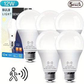 Resim 5 adet Hareket sensörlü ampul, LED ampul 9W / 12W (Eşdeğer 80/100W) sıcak ışık/gündüz ışığı 3000K / 6000K 1200LM E26, Ofis, Toplantı odası, Merdivenler, Koridorlar, Garajlar için uygun, Yüksek parlaklık (2 Yıl) 