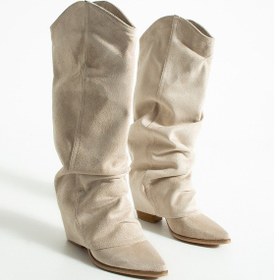 Resim Lisa Kadın Süet Körüklü Kovboy Çizme Bej 