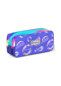 Resim Coral High Kids Lavanta Pembe Baloncuk Desenli İki Bölmeli Kalem Çantası 12089 