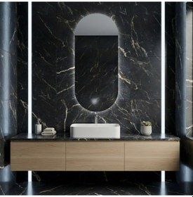 Resim 50x112 Cm Modern Oval Led Banyo Aynası Dokunmatik, Dim Edilebilir 6500k Beyaz Işık Beyaz 