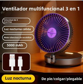 Resim 5000mah 3'ü 1 Arada Şarj Edilebilir Taşınabilir Masa Vantilatörü 5000mah Gri, 