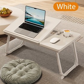 Resim Tekli Dizüstü Bilgisayar Masası / Öğrenci Çalışma Masası / Ofis Masası / Yatak Yanı Masa / Tembel İnsanlar İçin Masa - Beş Seviyeli Masa Üstü Ayarlaması + Bardak Tutucu + Kaymaz Şerit - Yatak Odasında Öğrenme İçin Uygun - Siyah/Beyaz 