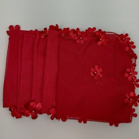 Resim Limelia Kırmızı Çiçek Desenli Lüx Halay Mendili 10 Adet 