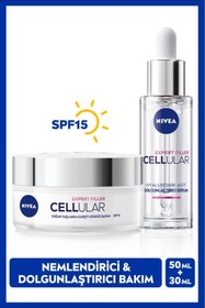 Resim NIVEA SPF15 Cellular Expert Filler Yaşlanma Karşıtı Gündüz Yüz Kremi 50ml ve Nemlendirici Cilt Serumu 30ml 