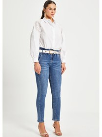 Resim Serpil Exclusive Kadın Nakış Detaylı Pamuk Gömlek Düğmeli, Uzun Kollu, %100 Cotton Beyaz 