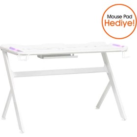 Resim Adore Mobilya Ryze Extreme Karbon Fiber Rgb Oyuncu Masası - Beyaz 120X60X76 cm 