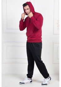 Resim Mecit Pijama Mecit 2975 Bordo %100 Pamuk Kapüşonlu Spor Model Büyük Beden Erkek Pijama Takımı Bordo 
