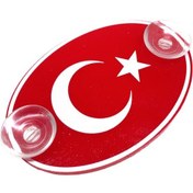 Resim Türkiye Bayraklı Kırmızı Oval Vantuzlu Pleksi Cam Süsü Beyaz 13x8cm 