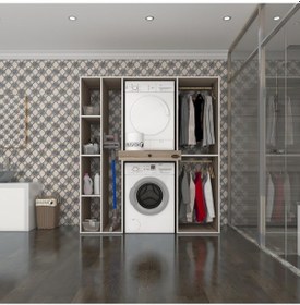 Resim Kenzlife Çamaşır-Kurutma Makinesi Dolabı Ve Giysi Dolabı Çekmeceli Hattab Sol Raf Crd 187 160 60 Banyo Çok Renkli 