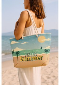 Resim Prendi Home Hello Summer Büyük Boy Piknik Ve Plaj Çantası Halat Saplı 55x36x15 Cm Çok Renkli 