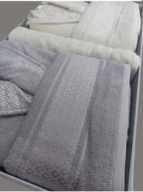 Resim Camellia Happy Aile Bornoz Seti- Gri Krem Krem 