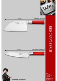 Resim Lazbisa MFT-005 Red Craft Serisi Mutfak Şef Bıçak Seti Et Ekmek Sebze Bıçağı Günlük Kullanım Kırmızı 