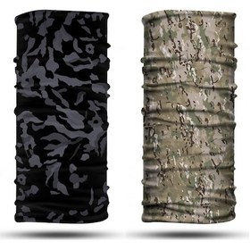 Resim Kamuflaj Desenli 2'li Set Boyunluk Bandana Outdoor Balaklava Yüz Maskesi Kafa Bandı 
