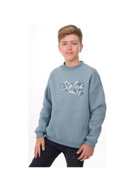 Resim Toontoy Kids Toontoy Erkek Çocuk Oversize Bisiklet Yaka Düşük Omuz Baskılı Sweatshirt - 2 İplik Mavi 