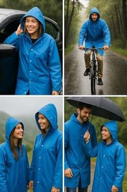 Resim Unisex Su Geçirmez Kapüşonlu Yağmurluk, Hafif ve Katlanabilir Yağmur Pançosu, Rüzgar Geçirmez Seyahat & Kamp Ceketi 