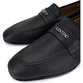 Resim Valentino Erkek Siyah Hakiki Deri Loafer Ayakkabı Platform Tabanlı Şık Tasarım 