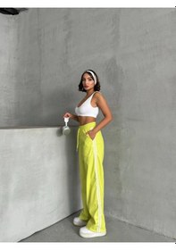 Resim Şeritli Deri Pantolon Yeşil H26430 Yeşil 