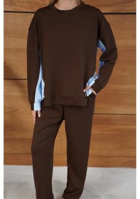 Resim Kontrast Detaylı Oversize Eşofman Takımı Kahve 