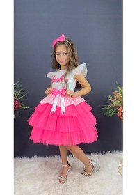 Resim Barbie Beyaz Taçlı Kız Çocuk Doğum Günü Parti Elbisesi Abiye - Beyaz 