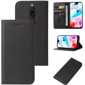 Resim Xiaomi Redmi 8 Manyetik Kapatma Deri Telefon Kılıfı İçin Siyah 