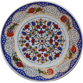 Resim Armada Çini Armada Cini Prt 40 25 Cm Mavi Altın Yaldızlı Lale Karanfil Desenli Porselen Cini Tabak 