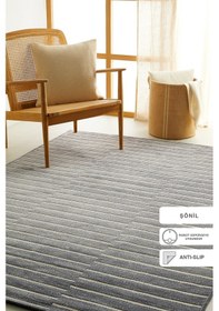 Resim Ocean Home Textile Gri Renk Çizgi Desenli Şönil Halı Kilim 120 X 180 Cm 