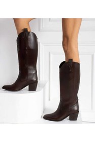 Resim POTEEN Bonvex Western Kowboy Kadın Çizme Tam Kalıp P301-Kahve 