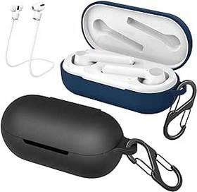 Resim easyBee Kılıf 2'li paket OnePlus Buds Z2 ile uyumlu, 2 karabinalı kayıp önleyici kayışlar, sıvı silikon kılıf, ultra ince, darbeye dayanıklı koruyucu kılıf, Bluetooth kulaklık çantası, siyah ve mavi 