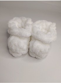 Resim Puffy Patik / Panduf / Hediyelik / Beyaz / 0-12 Ay / Alize Örgü Beyaz 