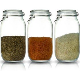 Resim 3'lü Korken Kavanoz 2000 Ml Vakumlu Kilitli Cam Saklama Kavanozu Şeffaf 