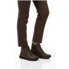 Resim Kahve Hakiki Deri İçi Polarlı Kaymaz Fermuarlı Kadın Bot 3910 Z Kahve 